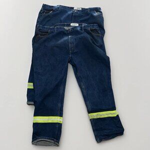 2 Carhartt FR 54x32 Flame Resistant Blue Work Jeans HiVis Reflective Big Tall